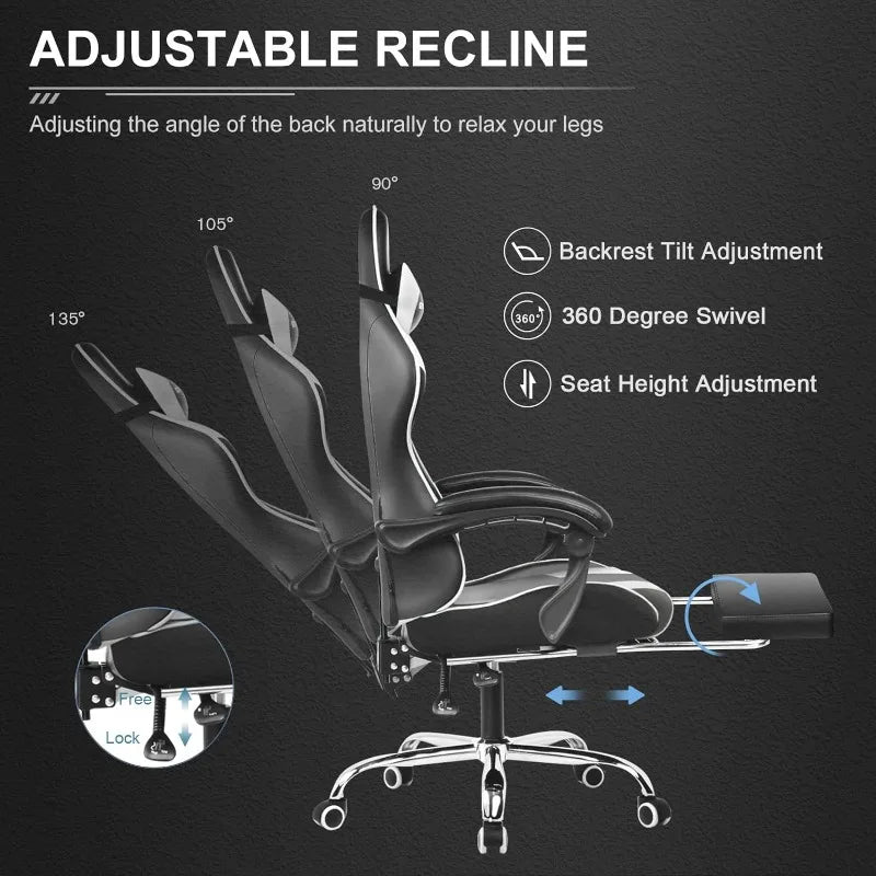 GTPLAYER Gaming Computer Chair w/Footrest and Lumbar Support, Height Adjustable Game Chair w/ 360°