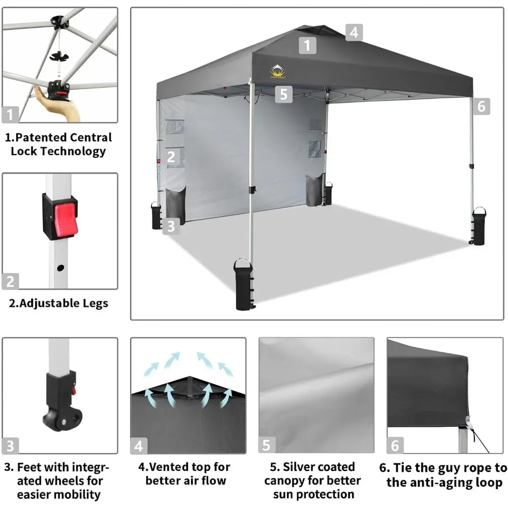 Canopy Tent, Portable Pop Up Outdoor Shelter with Pocket Sidewall, Push Center Lock, UV Protection