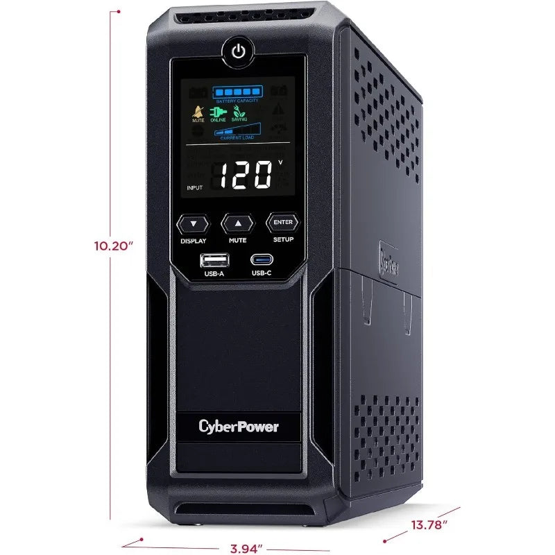 CP1500AVRLCD3 Intelligent LCD UPS System, 1500VA/900W, 12 Outlets, 2 USB Ports, AVR, Mini Tower