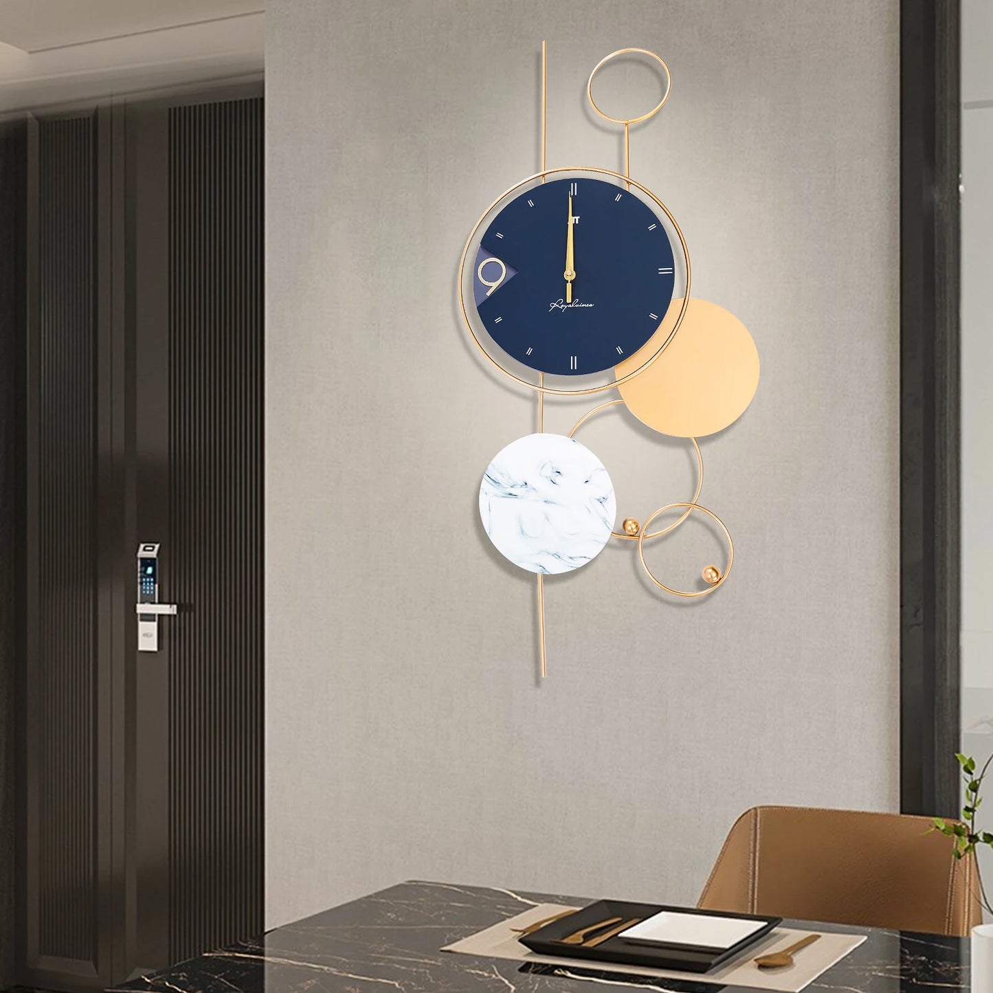 Big Wall Clocks Metal Gold Chic Decorative Wall Clock Beautiful 3D Geometric Wall Decoration