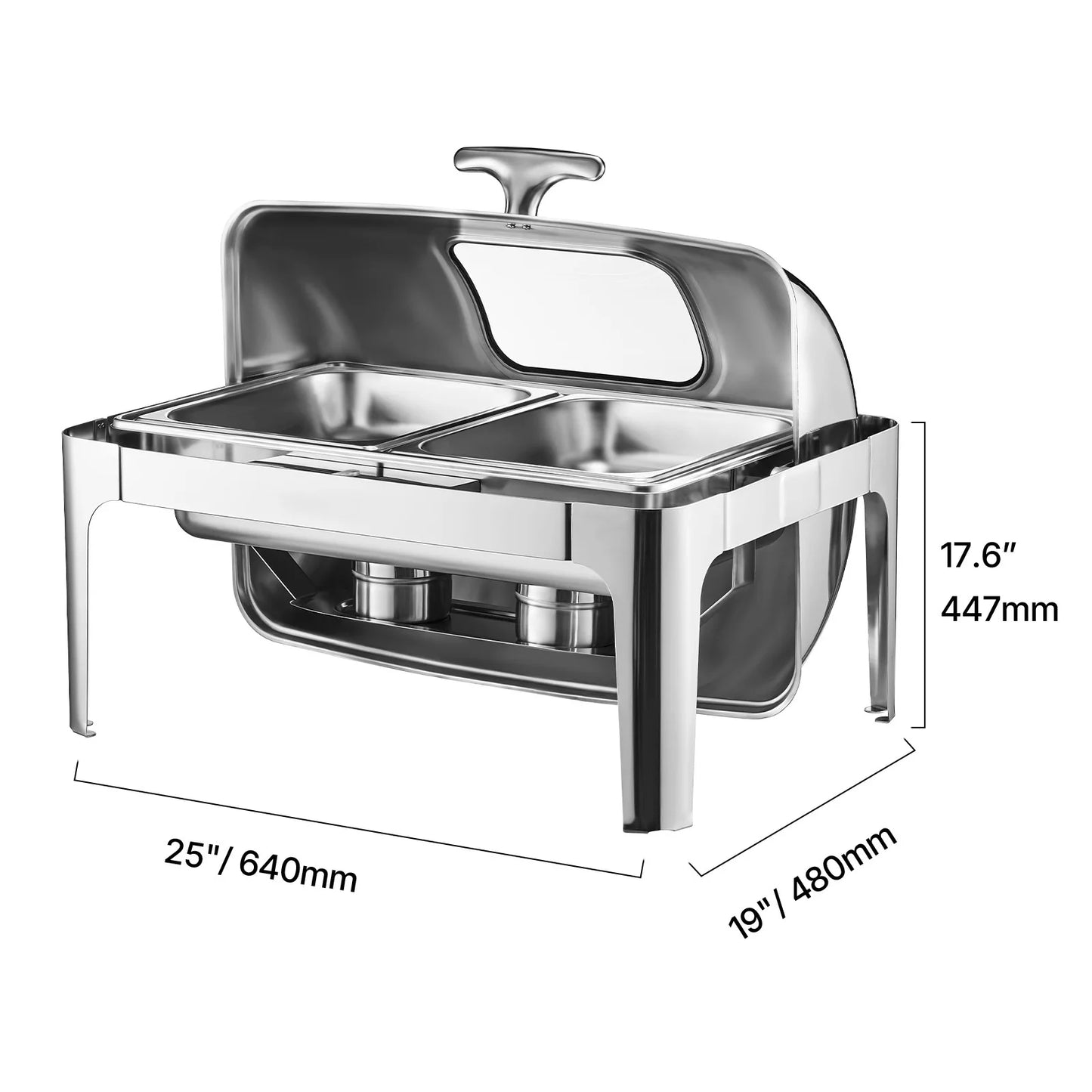 SucceBuy 9Qt Roll Top Chafing Dish Buffet Stainless Steel Chafer with Full Size Pan Visible Lid