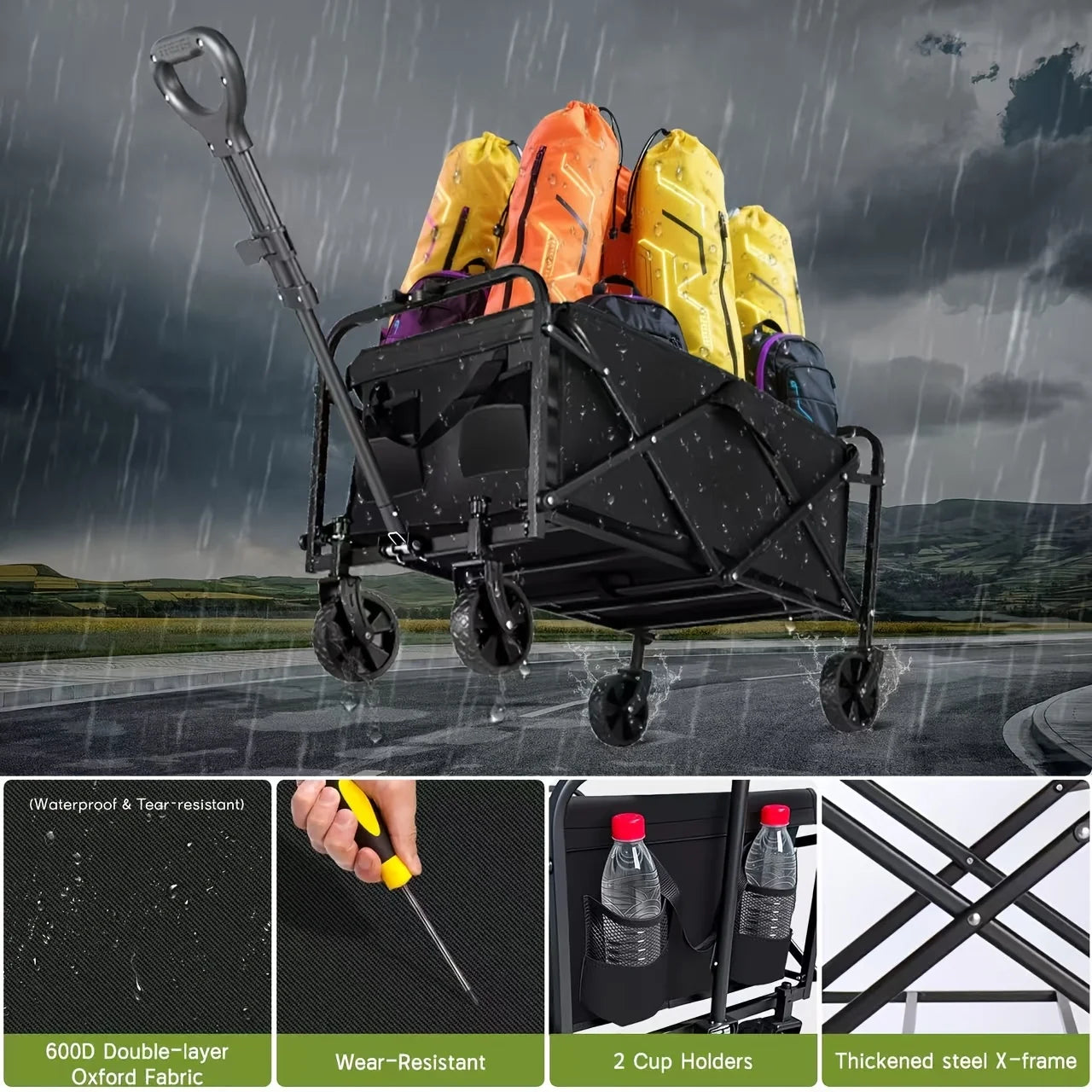 Foldable Portable Picnic/Camping Cart Heavy Duty Folding Utility Cart Shopping Beach