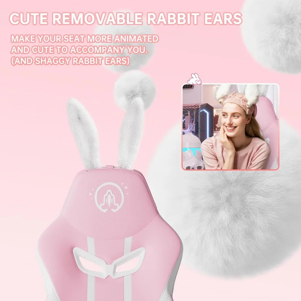 JoyFly Bunny Ears Pink,Kawaii Gamer Chair -Teens, Women Computer Chair Ergonomic