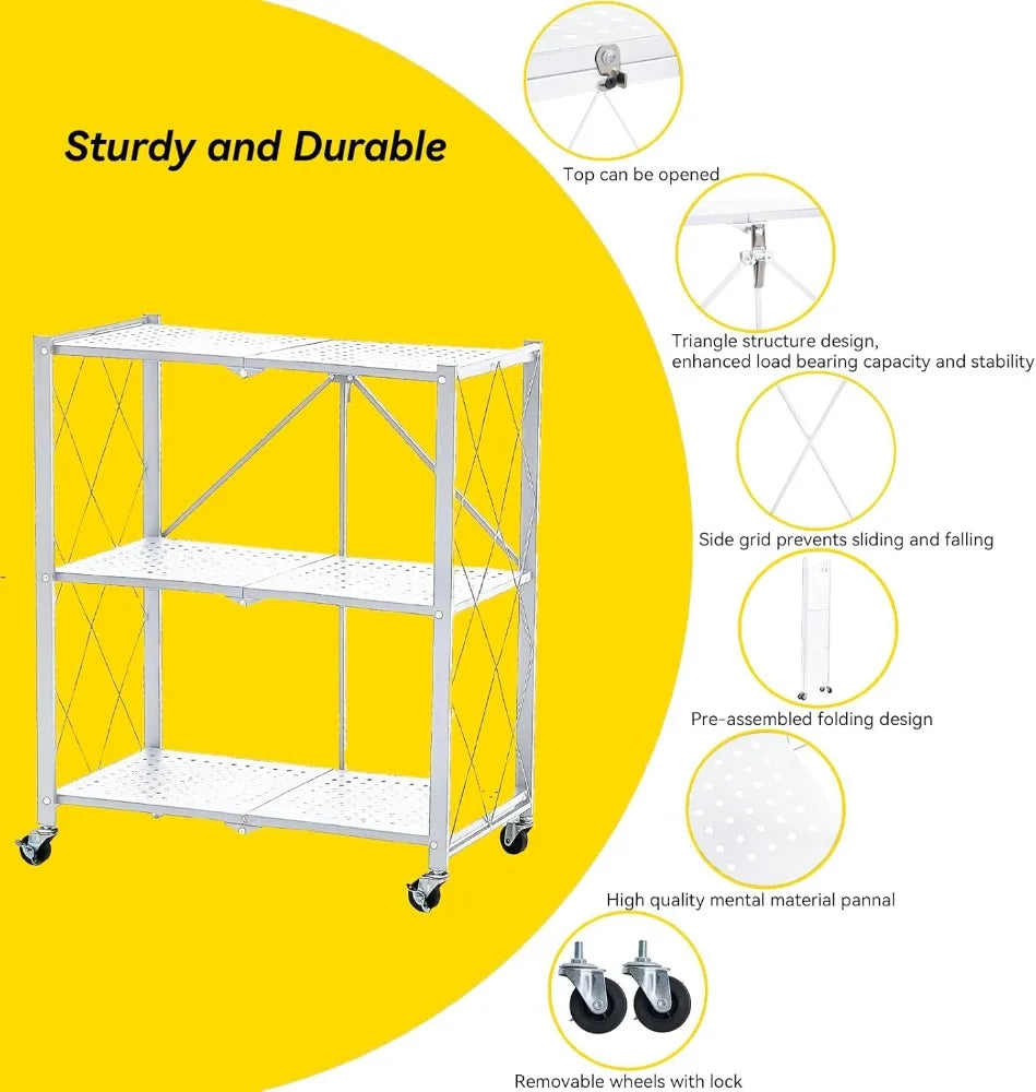 BRIAN & DANY Metal Storage Shelves - 4 Tier Shelving Unit, Folding Display Shelf Racks No Assembly