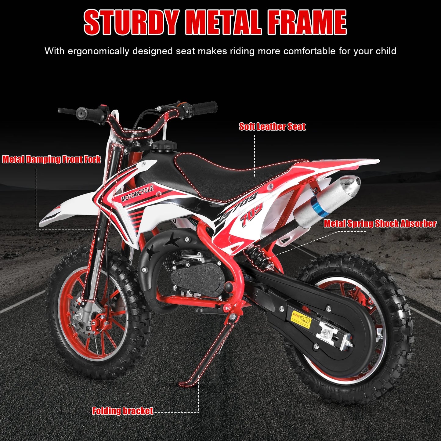 49cc 2-Stroke Kids Dirt Bike, Gas Power Motocross, Off Road Mini Motorcycle, Pocket Motorbike