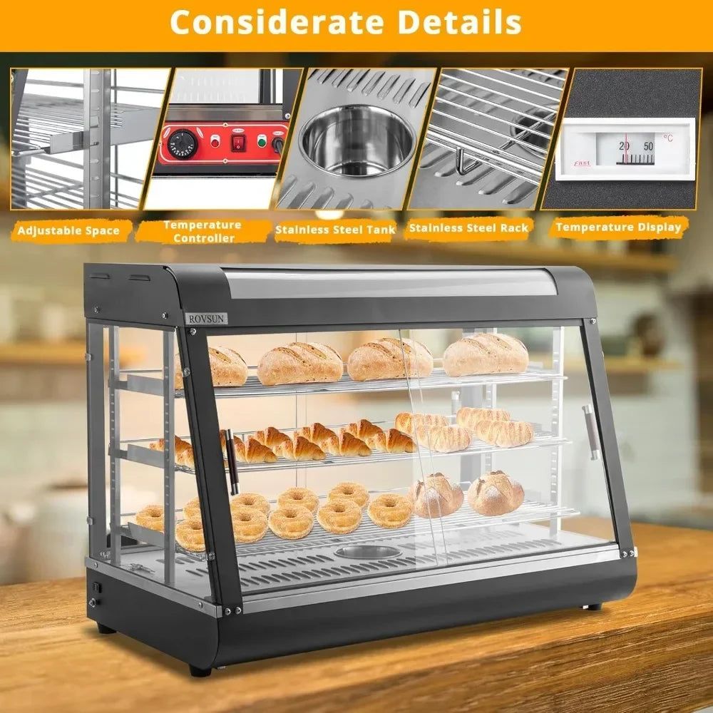 Food Warmer Display W/LED Lighting, 3-Tier Electric Food Warmer Commercial, Adjustable Removable