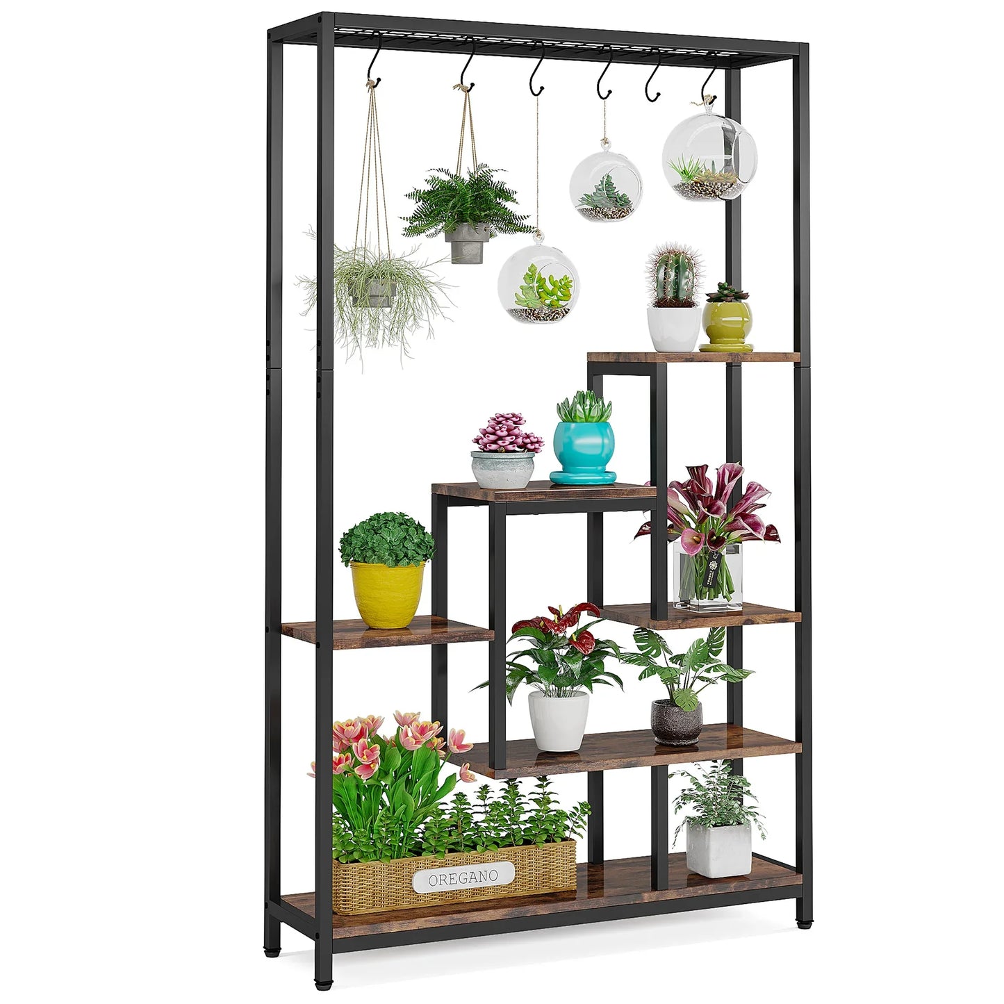 Tribesigns 5 Tiers Tall Indoor Plant Stand 70.9" Large Metal Plant Shelf+10 PC S Hanging Hooks