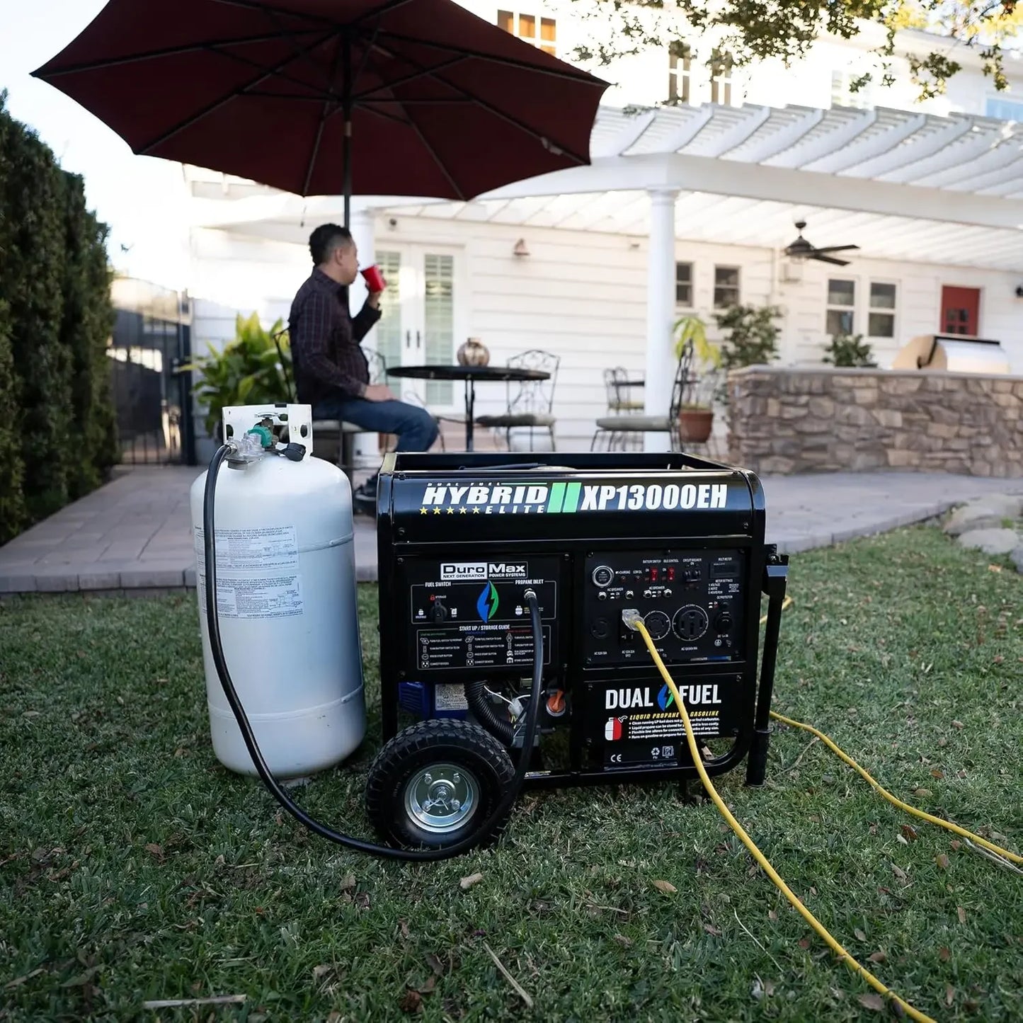 Dual Fuel Portable Generator 13000 Watt Gas or Propane Powered Electric Start-Home Back Up/Blue/Gray