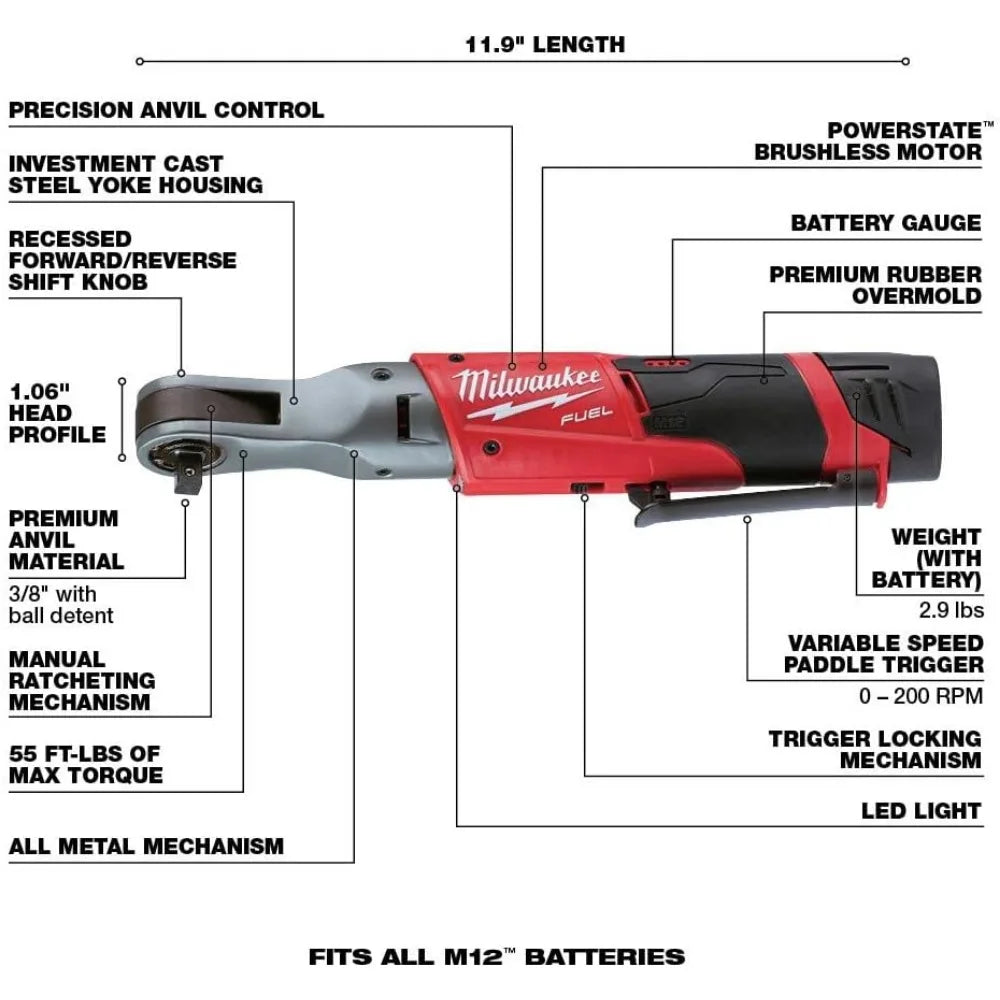 M12 FUEL 3/8" RATCHET 2BAT