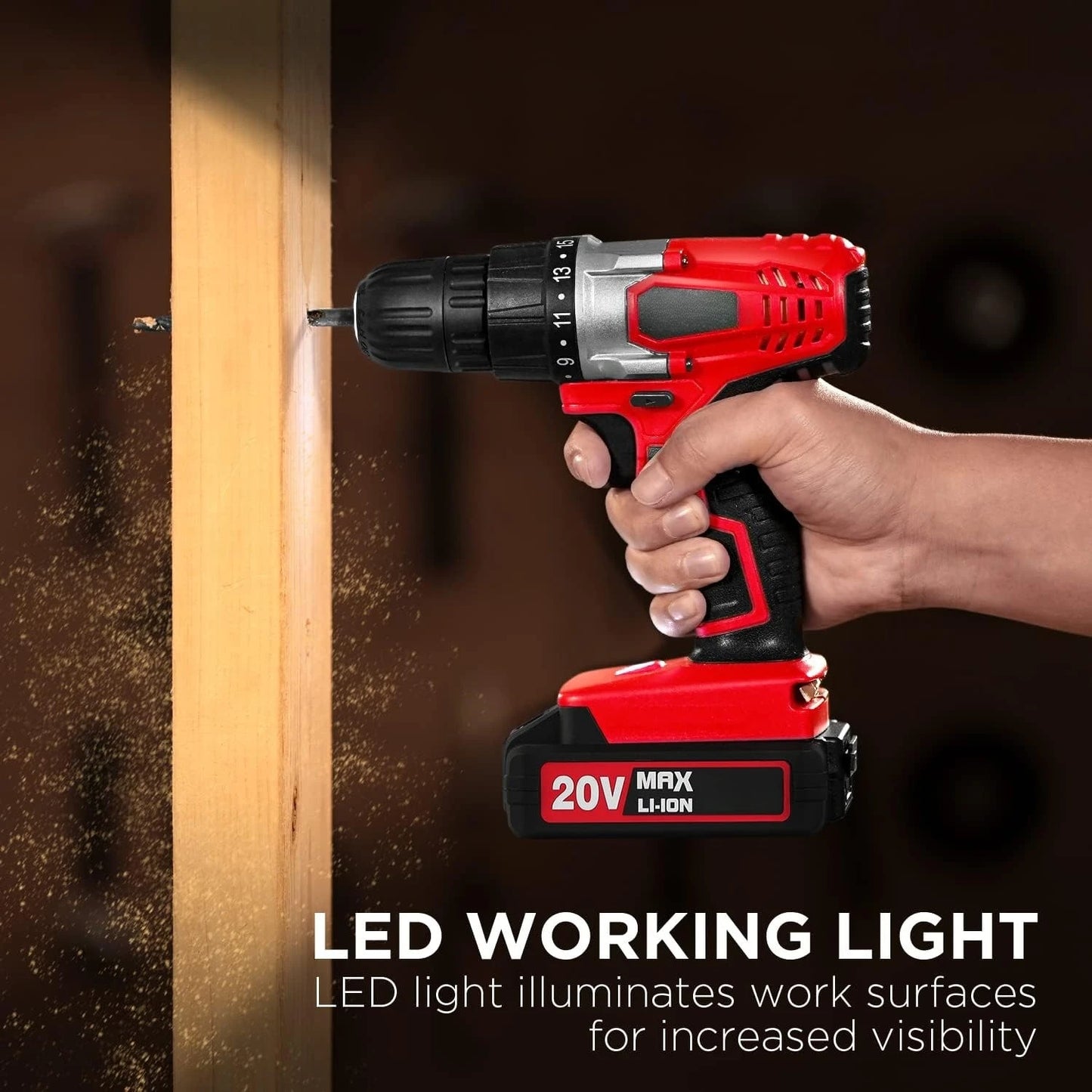 20V MAX Lithium ion Cordless Drill Set, Power Drill Kit w/Battery & Charger, 3/8-Inch Keyless Chuck