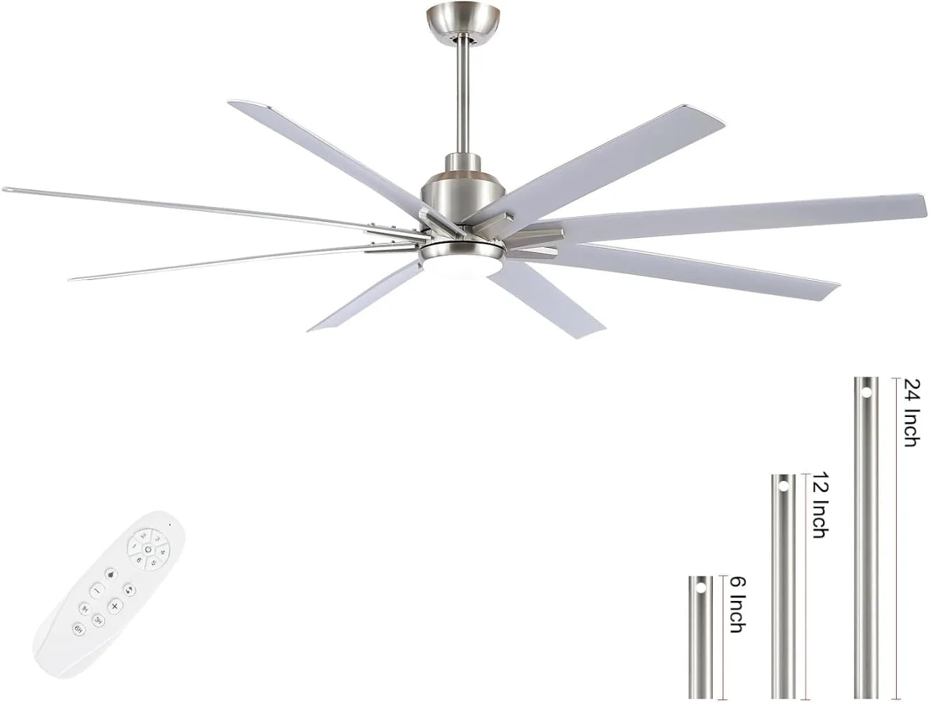 Ceiling Fan w/Lights Remote Control 72" Brushed Nickel Large Ceiling Fan w/8 Reversible Blades