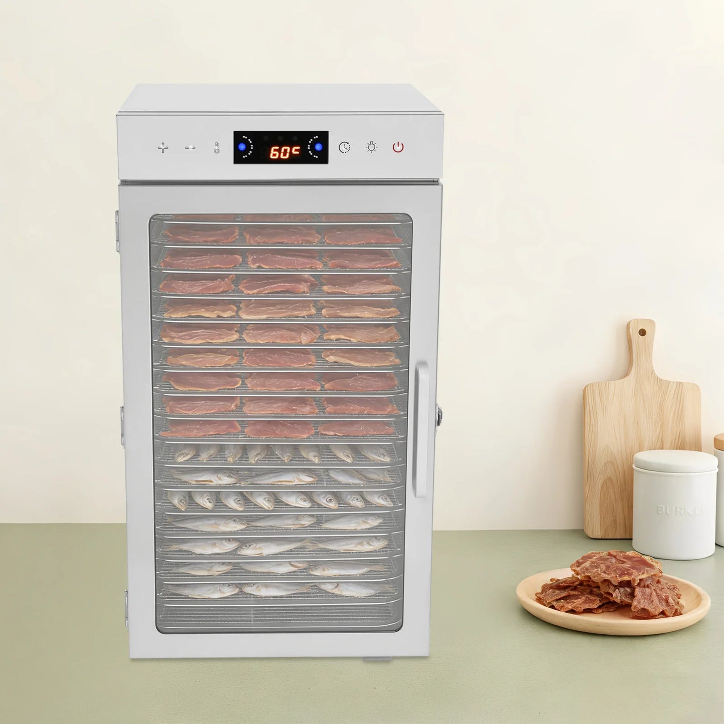 Stainless Steel Fruit Dryer+800W Power, Food Dehydrator+18 Grids, Fruit Dryer Machine+30-90°C Temp