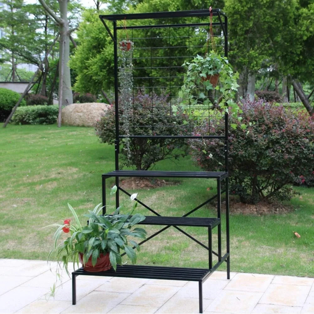 Zhongma 3 Tier Large Heavy Duty Plant Stand with Hanging Plant pot shelf, 35.43 x 33.27 x 78.74 Tall