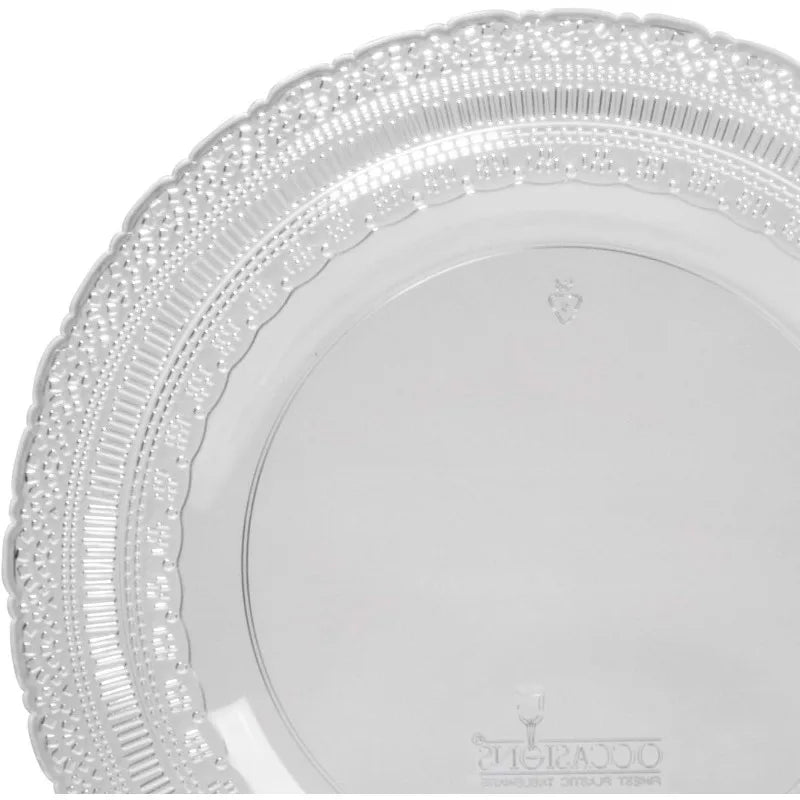 240 Plates Pack,(120 Guests) Extra Heavyweight Vintage Wedding Disposable/Reusable Plastic Plates