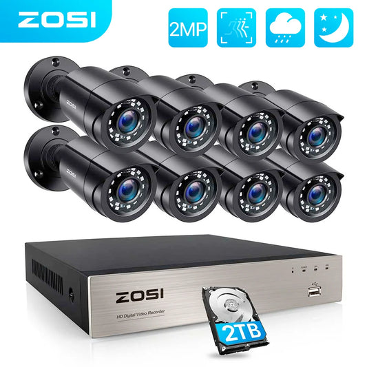 ZOSI 8CH Wired CCTV System 5MP Lite HD-TVI DVR 8 1080p 2MP Home Security Outdoor Night Vision Camera