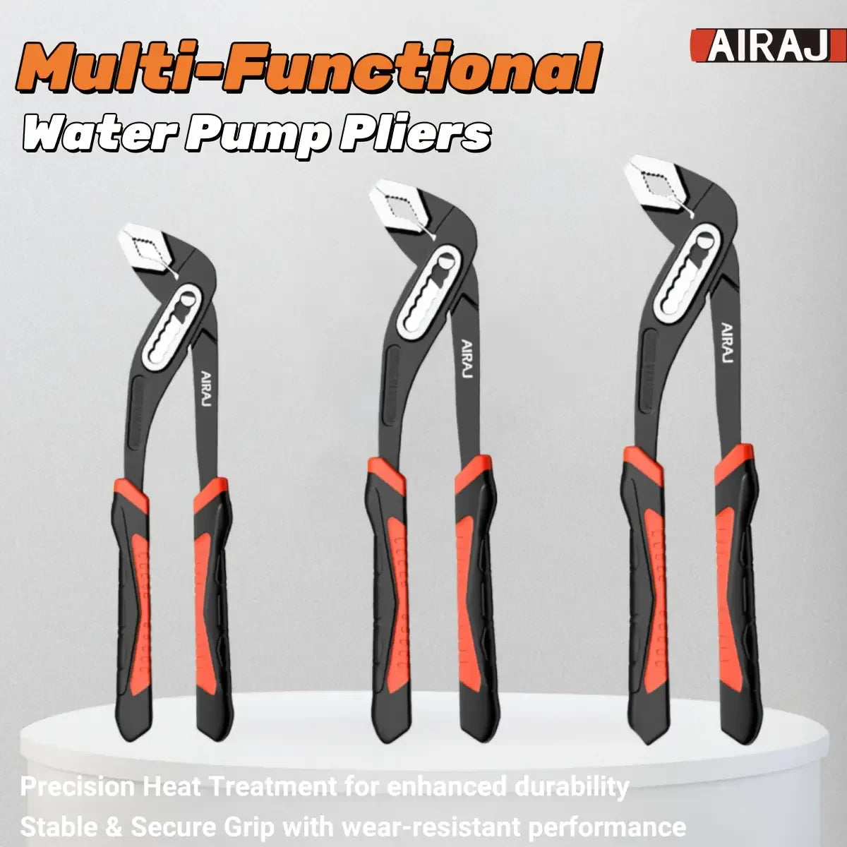 AIRAJ 8/10/12" Water Pump Pliers 3 Pack Large Jaw Heavy-Duty w/Quick-Release Lever & Non-Slip Handle