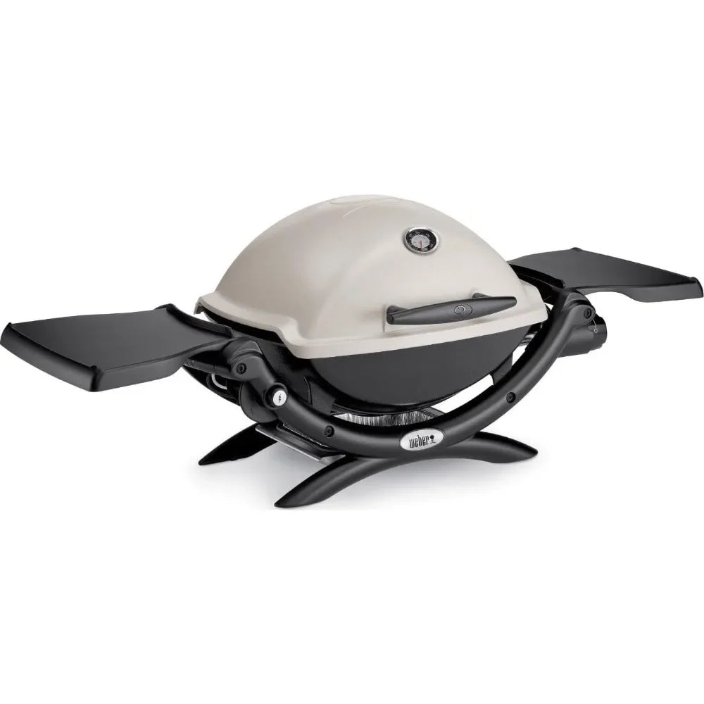 Q1200 Liquid Propane Grill,  Porcelain-enameled cast-iron cooking grates and cast aluminum lid