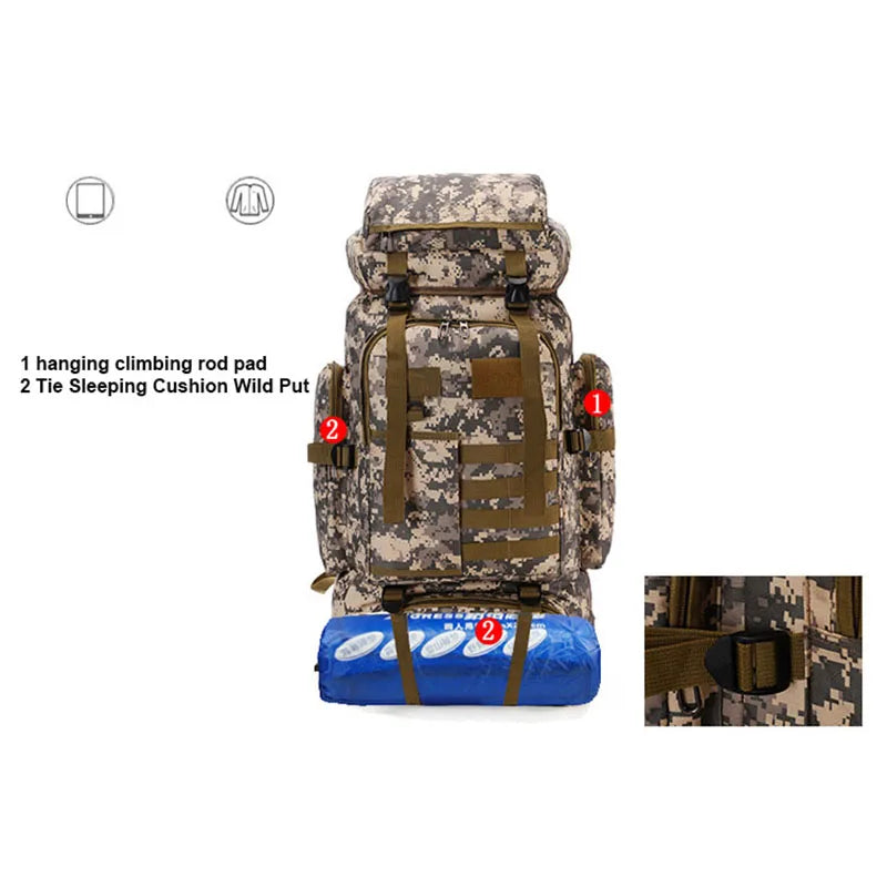 Molle Backpack 80L Tactical Backpack 600D Oxford Cloth Waterproof Bag Outdoor Military Rucksacks