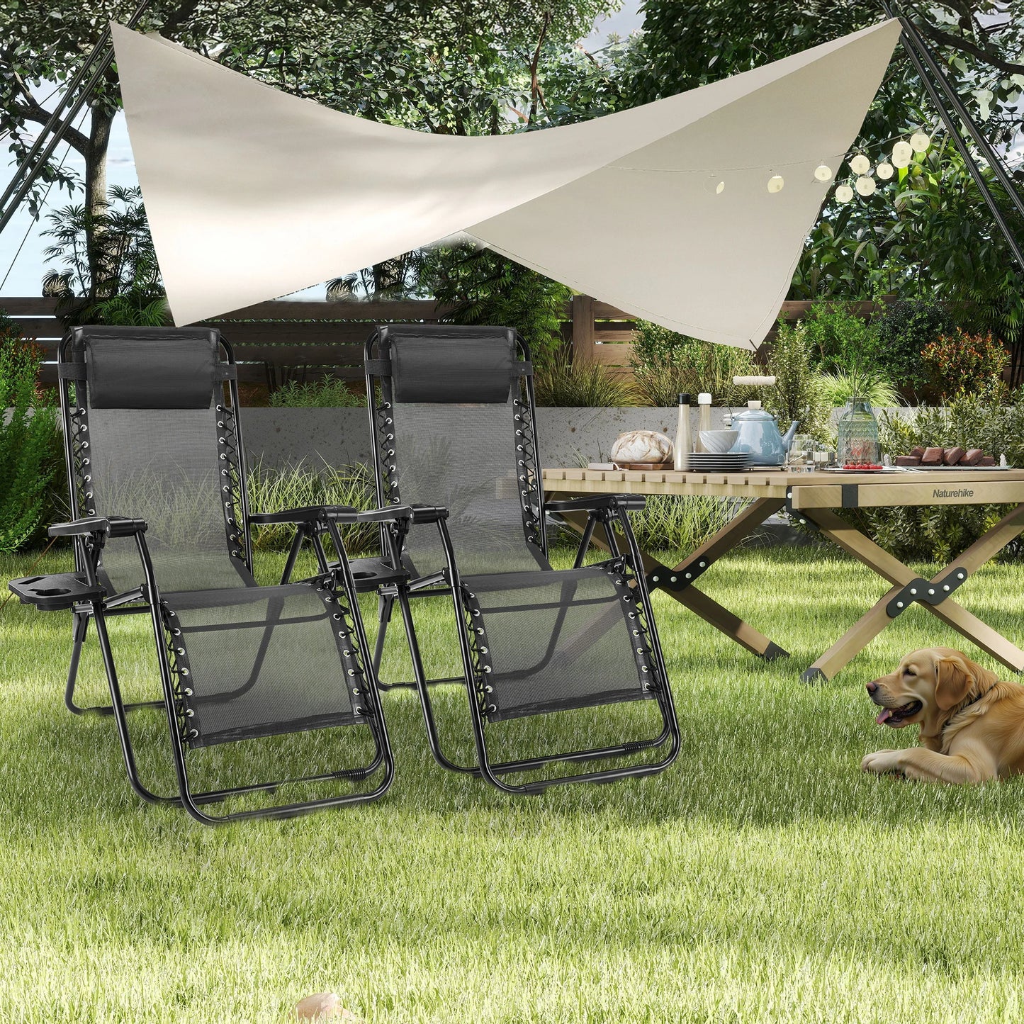 JHK Portable Zero Gravity Recliner Chairs Set of 2 Outdoor Garden Folding Lounge Chair Cup Holder