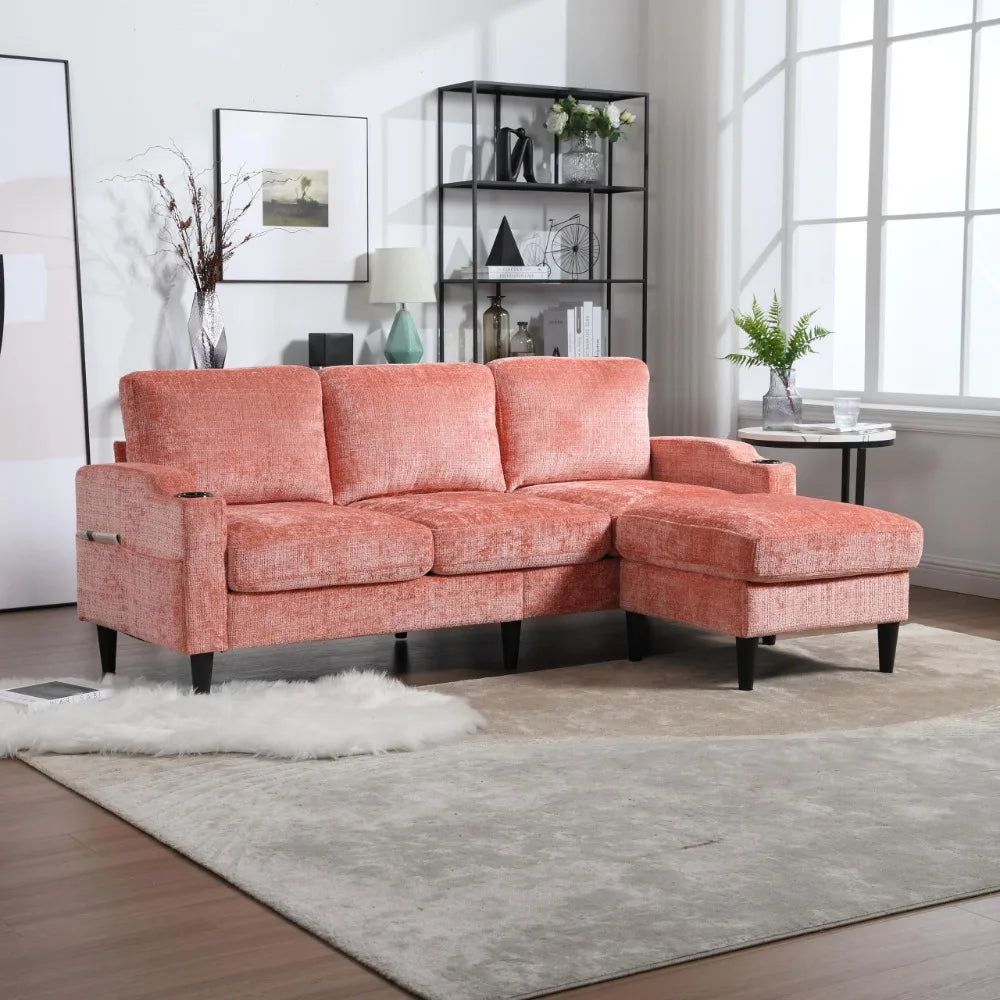 2024 New L-Shaped United Sofa with Storage Ottoman and Armrests,Modern Wood Cozy Sectional Couch