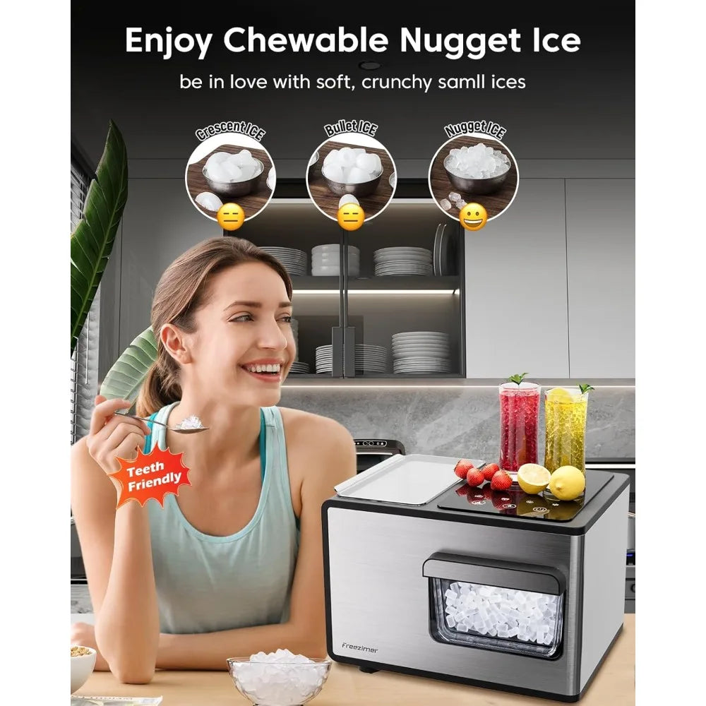 Nugget Ice Maker Machine Countertop Sonic Ice Kid Friendly| Pebble Ice Maker|Self Cleaning|40lbs/24h