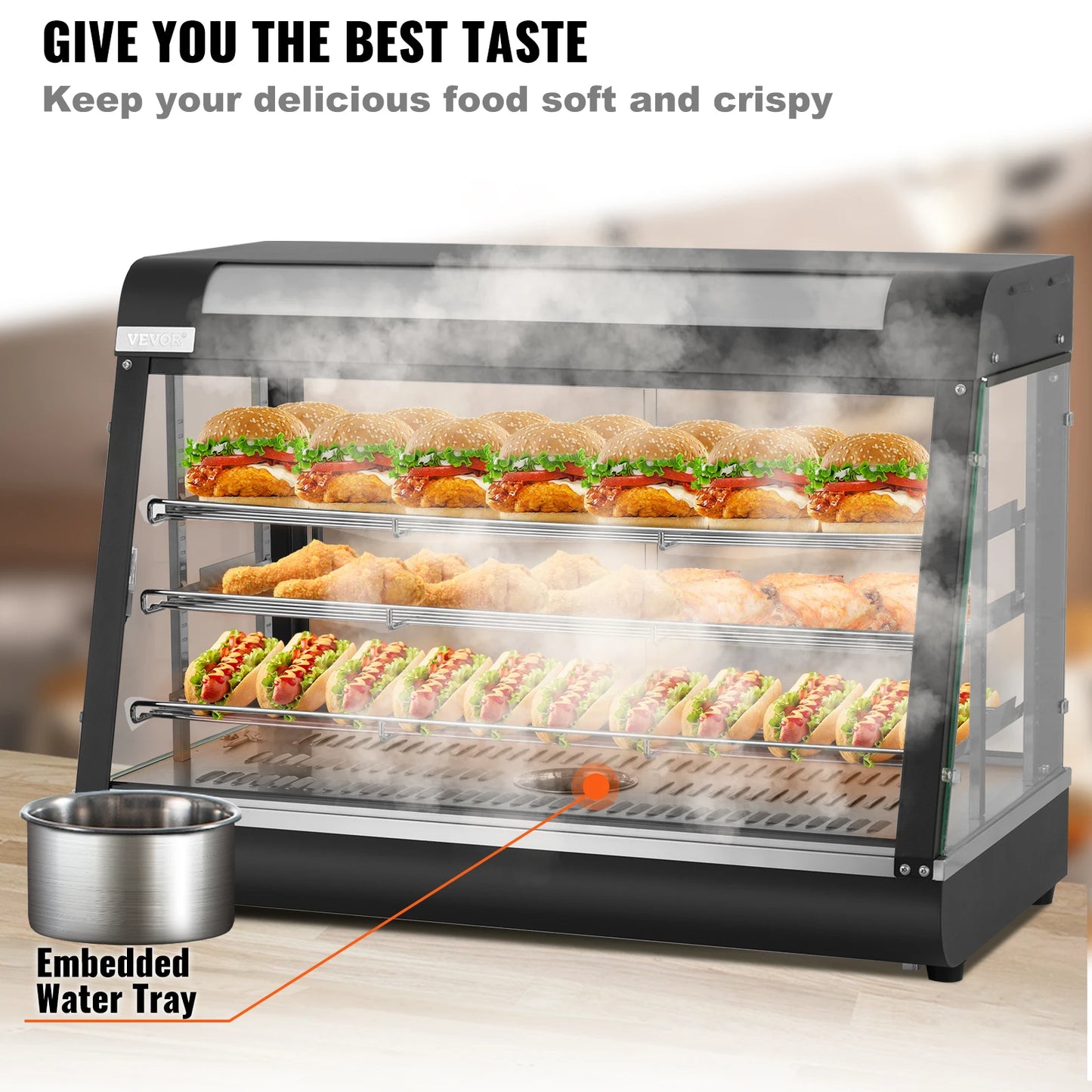 VEVOR Commercial Display Countertop Food/Pastry Warmer w/Temp Display 0.6L Water Tray Stainless