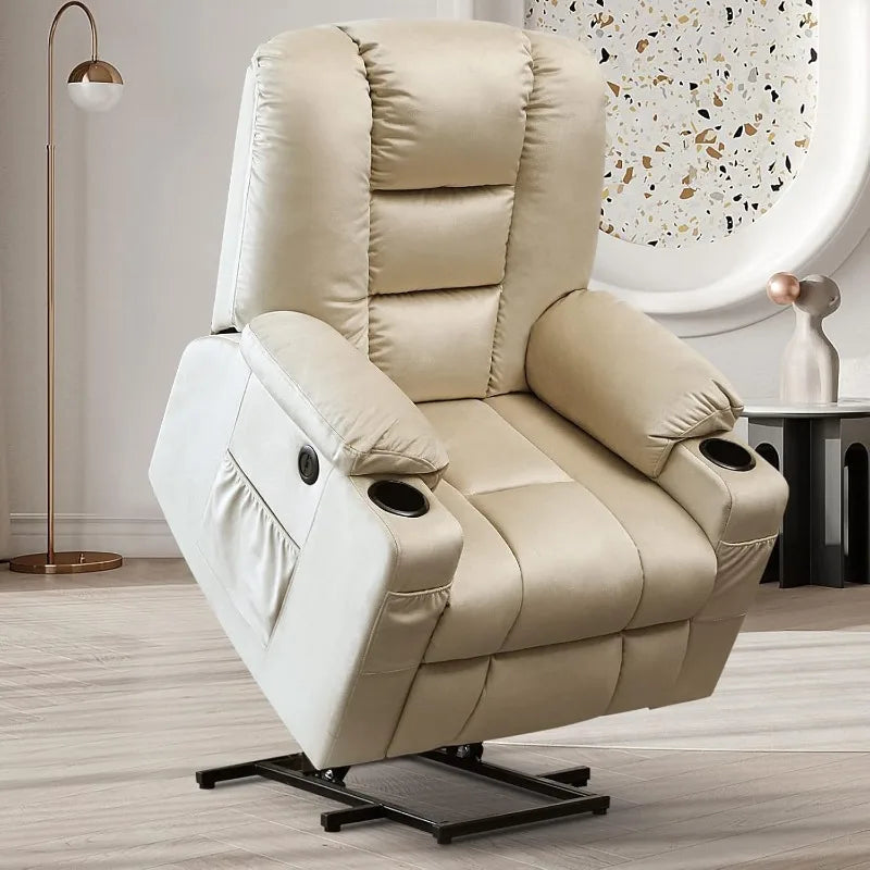 Power Lift Recliner Chair for Elderly, Plush Fabric Electric Recliner w/Heated & Vibration Massage