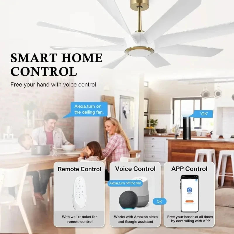 Ceiling Fan Remote Control High CFM Quiet DC Motor Large Modern Smart with Dimmable Light