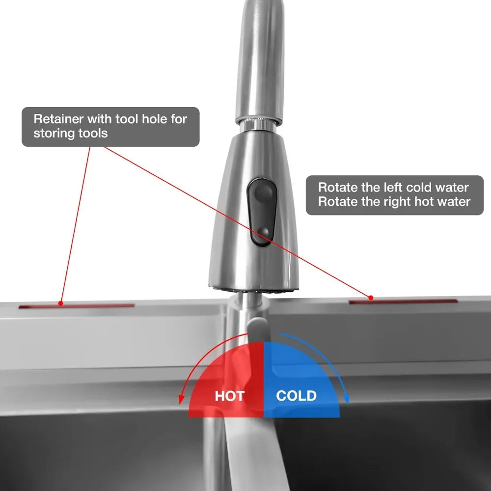 304 Stainless Steel Sink 2 Compartment Free Standing Utility Sink Commercial Restaurant Kitchen Sink