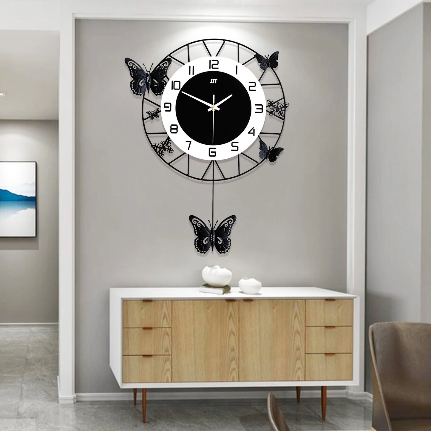 20inch Large Round Butterfly Wall-mounted Clock Creative Iron Craft  Modern Metal Quartz Clock