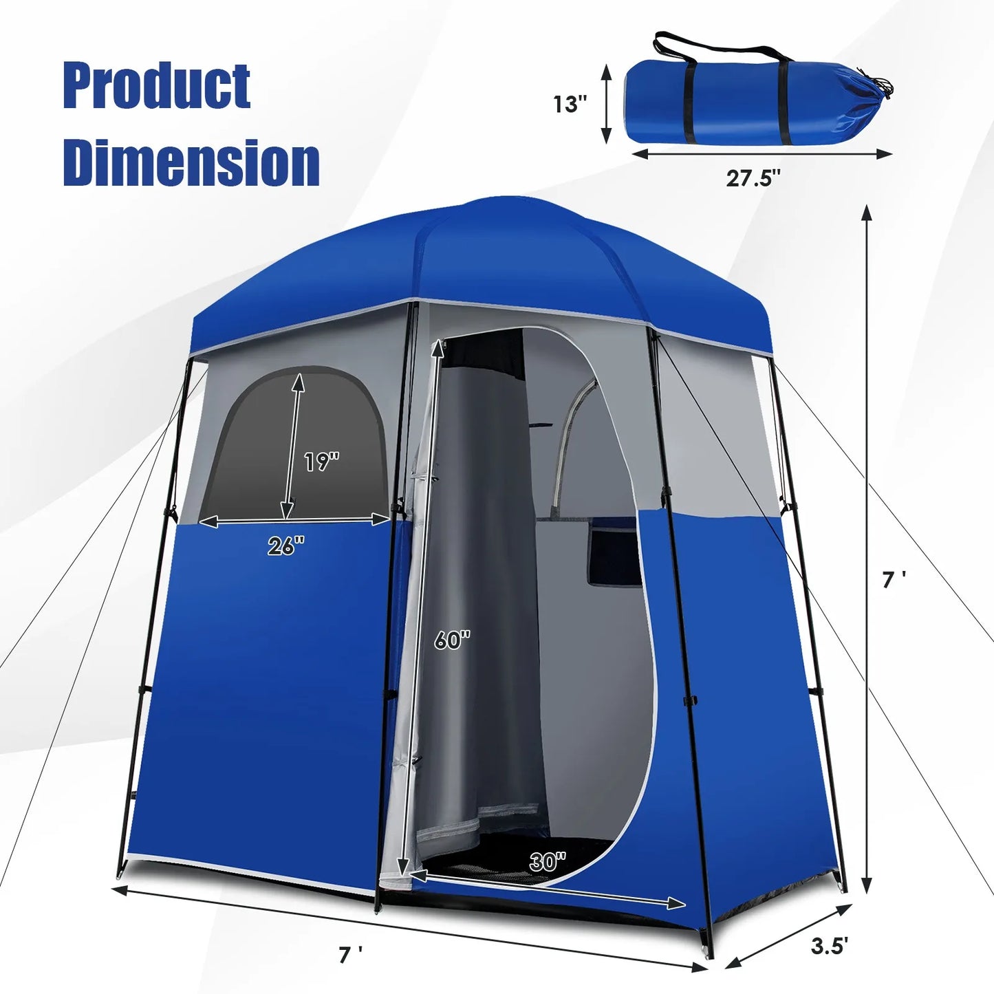 Portable Camping Shower Toilet Tent with Floor and Storage Bag for Double Room Use