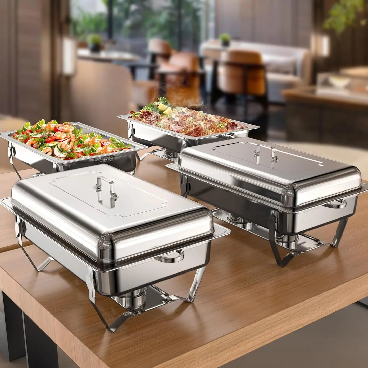 2/4 Pack 8QT Chafing Dish Buffet Set Stainless Steel Food Warmer Kit with Lids Holders