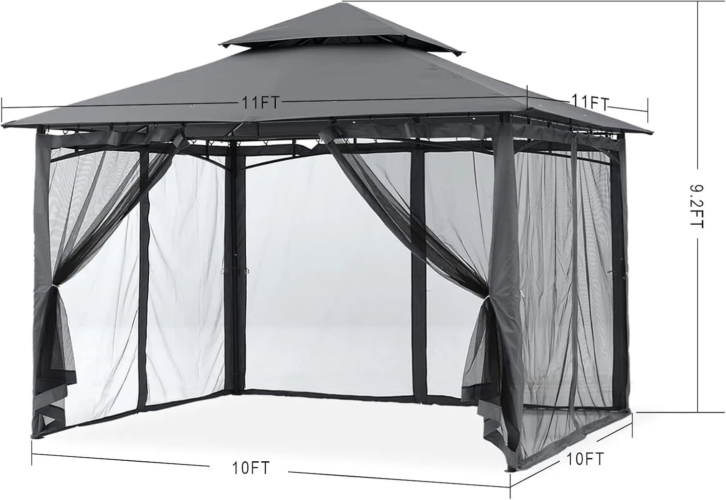 Outdoor Garden Gazebo w/Steel Frame & Netting Walls 10x10 Black- Rustproof & Stable Double Tiered