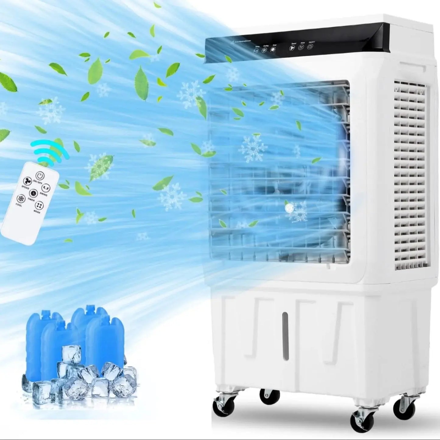 Evaporative Air Cooler, 1800CFM Swamp Cooler w/Remote 12H Timer, 4 Ice Packs, 3 Modes, 8.4 Gallon