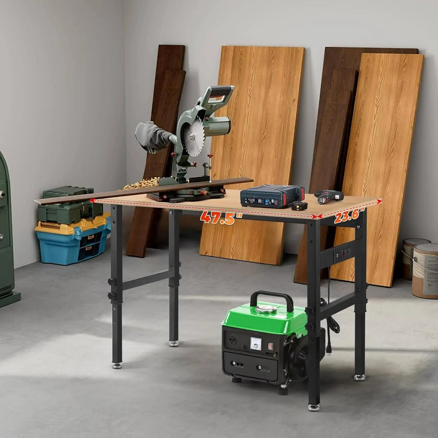 Work Bench Garage w/Power Outlets, 2200 Lbs Capacity Hardwood Top Workbench Table Heavy-Duty