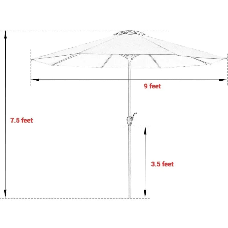 LISM 9FT Patio Umbrella Outdoor Market Table Umbrella w/Push Button Tilt, Crank & 8 Sturdy Ribs