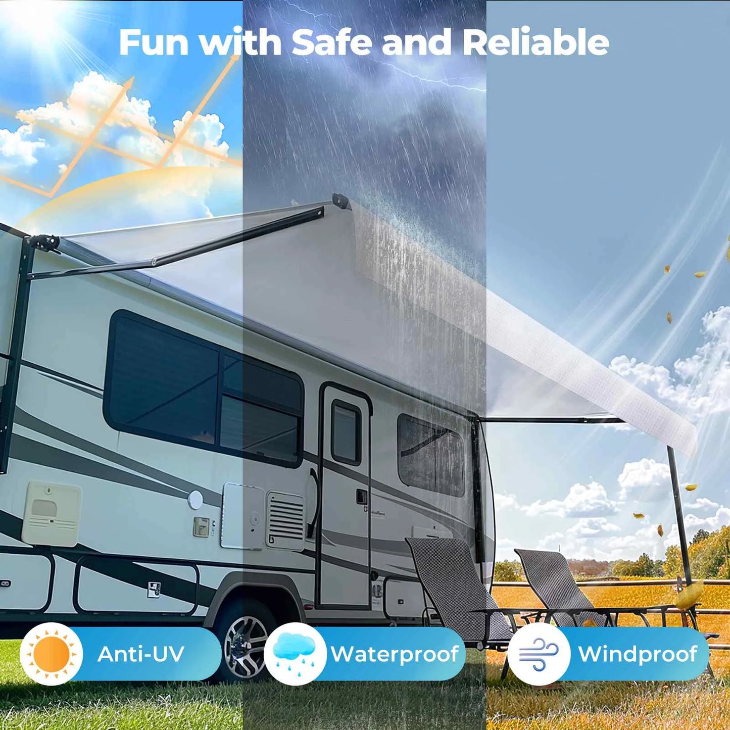 RV Awning Fabric Replacement Premium Weatherproof Vinyl Universal Outdoor Canopy for Campers Trailer