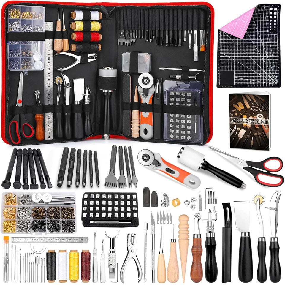 415PCS Leather Working Kit with Leather Working Tools Punching Sewing Stamping Sanding Tools