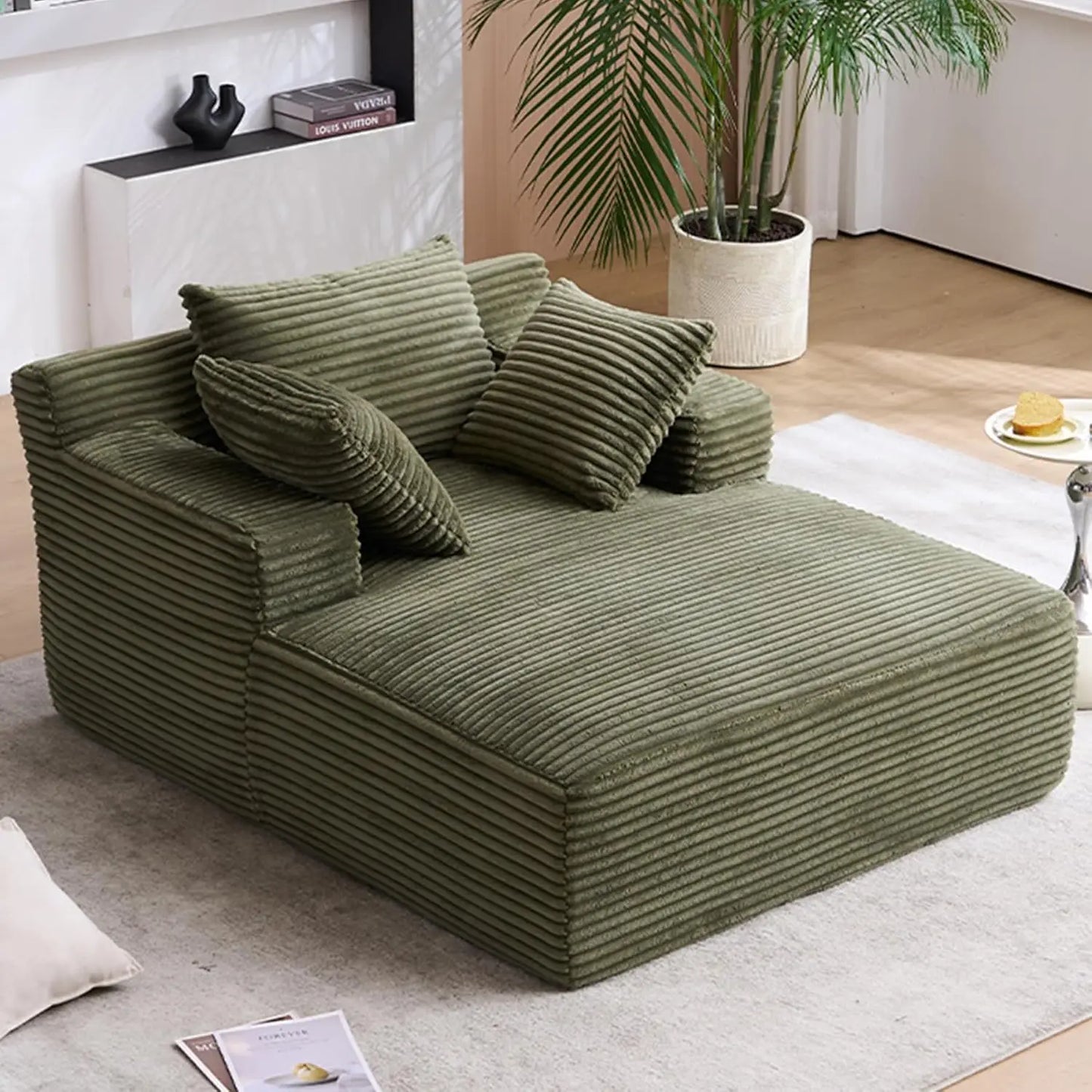 Oversized Chaise Lounge Chair with 3 Comfy Pillows for Living Room Bedroom, Wide Arms Corduroy