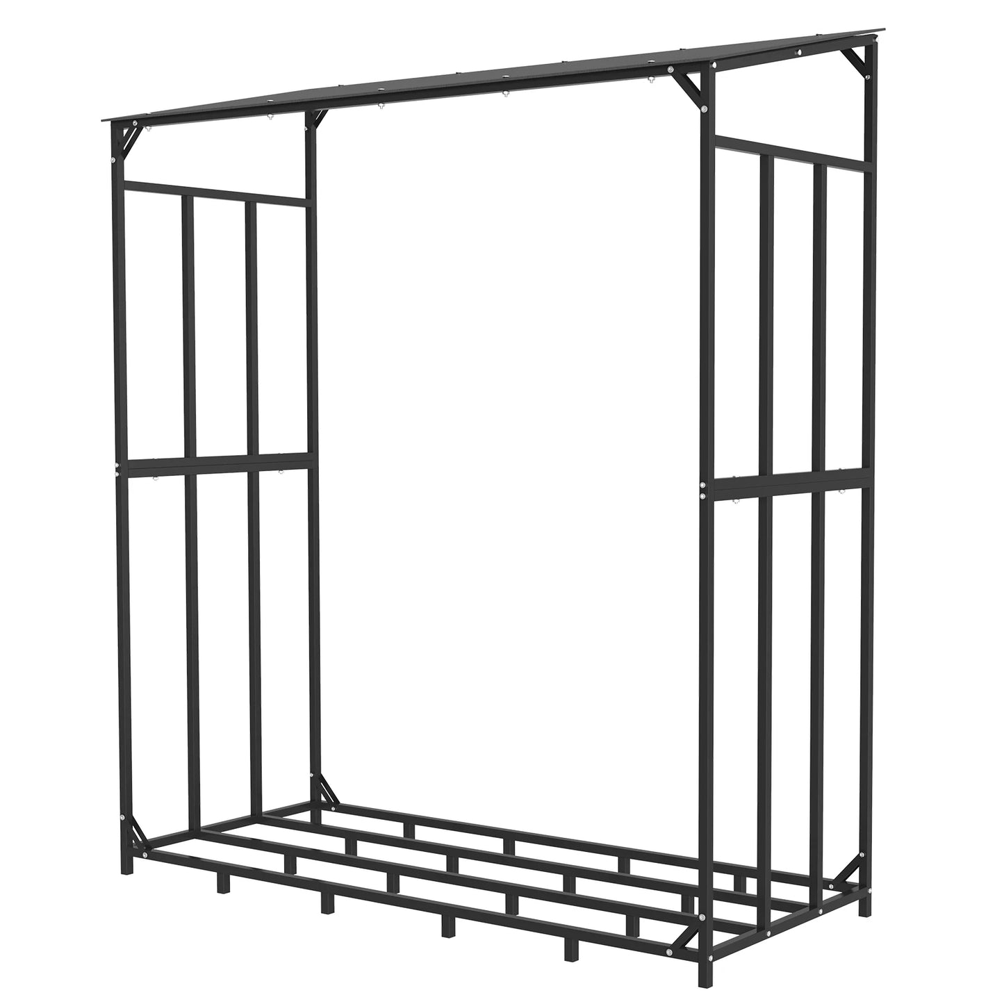 Heavy Duty Tall Metal Firewood Rack Stand with Top Cover Fireplace Wood Storage Stacking Holder