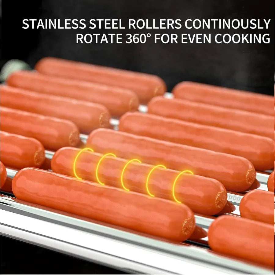 Hot Dog Roller Machine 12 Hot Dog and 5 Non-Stick with Glass Cover Drip Tray