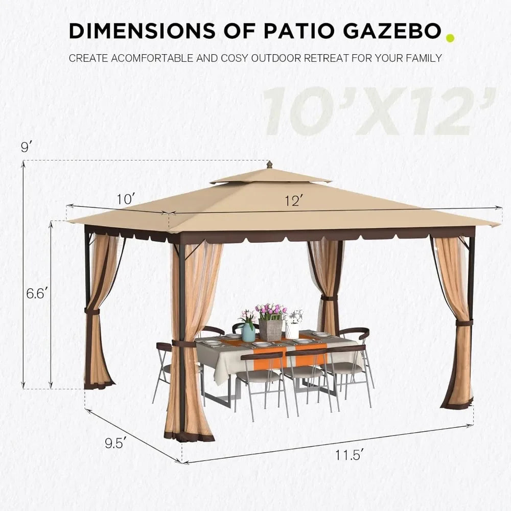 10x12,Gazebo with Mosquito Netting[Metal Heavy Duty Frame],Outdoor Canopy Gazebo