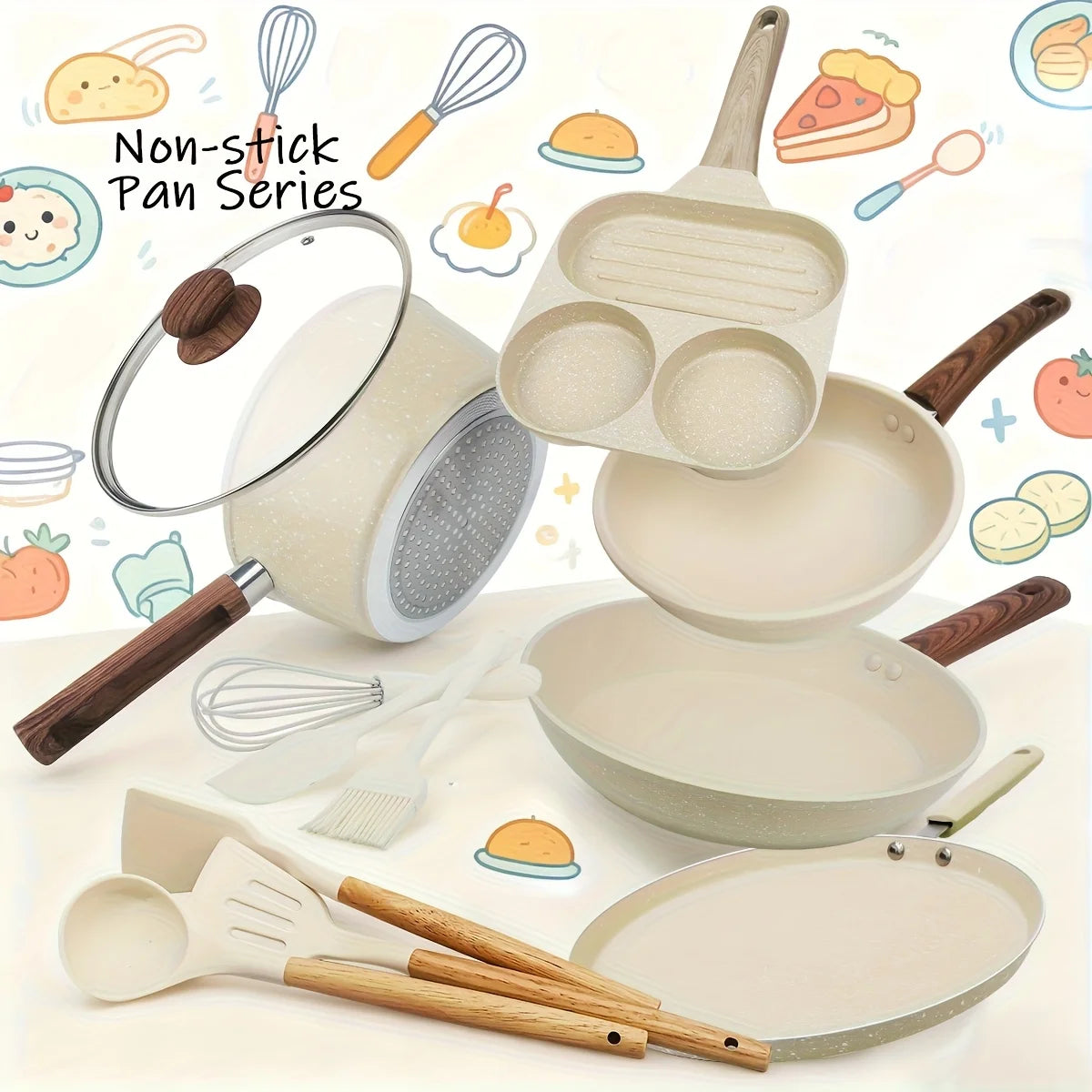 Multi-Piece Non-Stick Cookware Set- Durable and Versatile Cookware