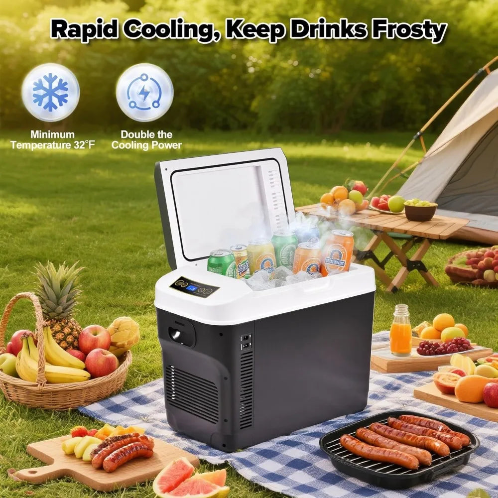 12V 31 Quart Car Refrigerator Portable Electric Cooler and Warmer W/ AC DC Power Cords