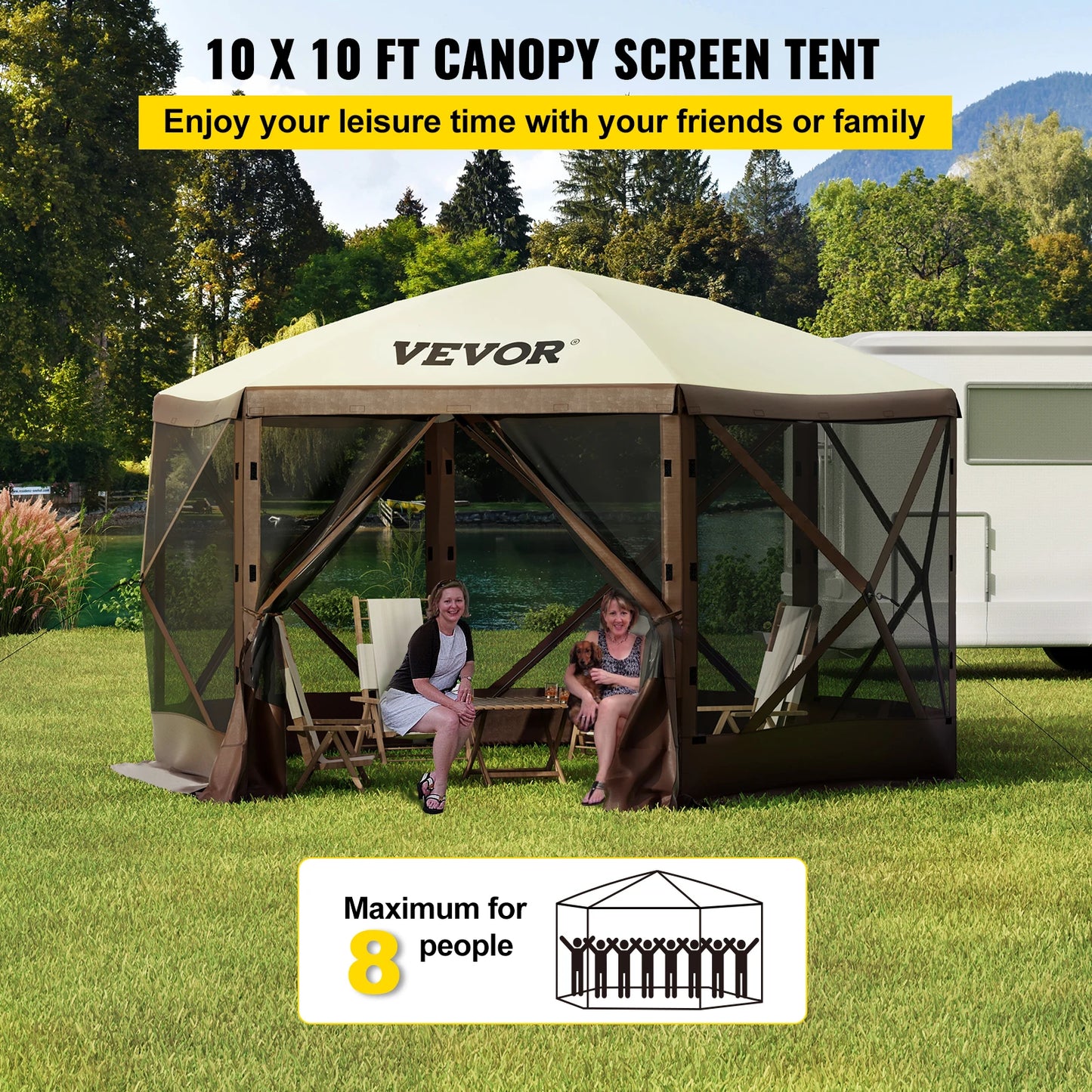 VEVOR Gazebo Screen Tent 6 Sided Pop-up Camping Canopy Shelter Portable Outdoor Large Shade Tents