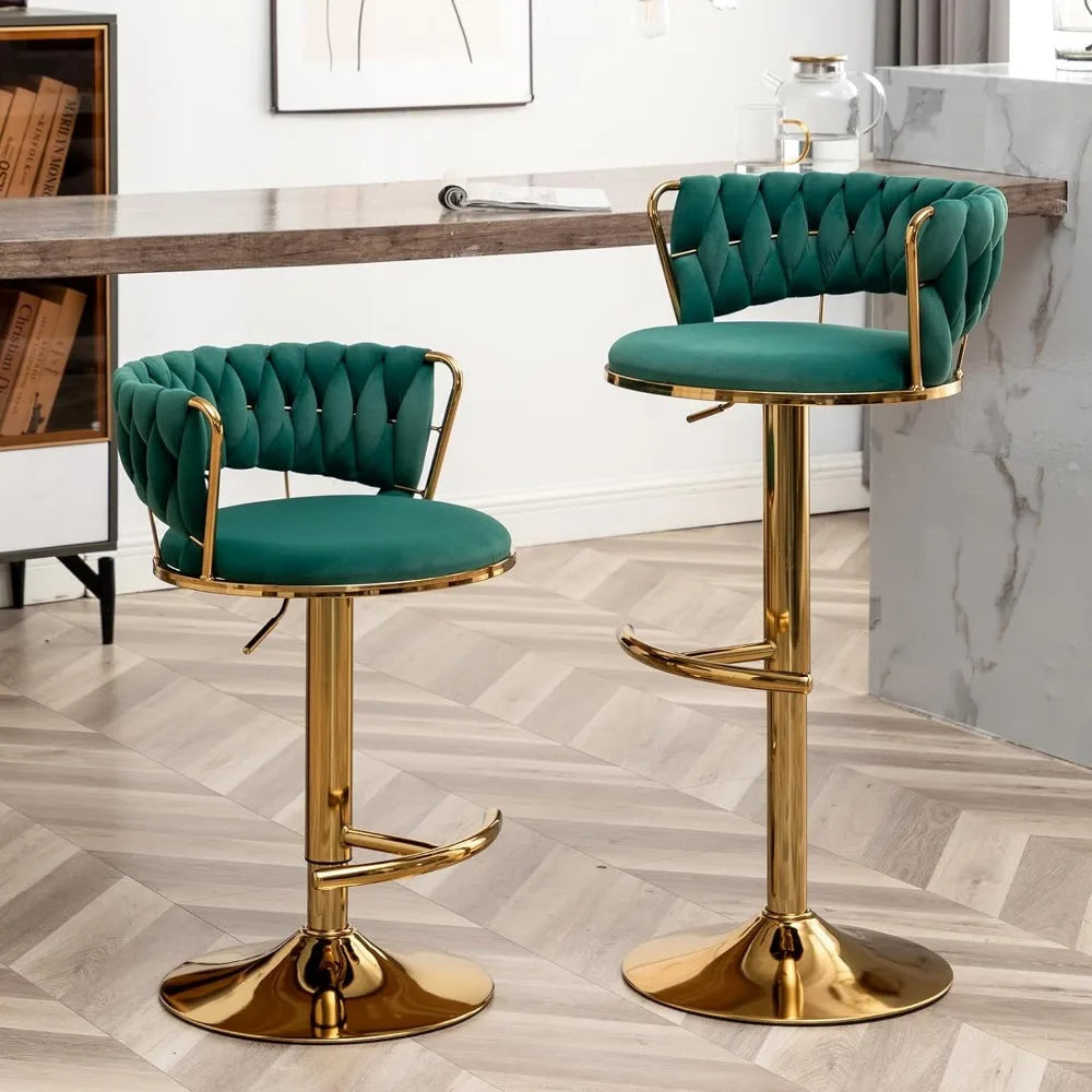 Gold Bar 4 Stools, Counter Height Bar Stools w/Low Back, Velvet Adjustable Height Barstool 360°