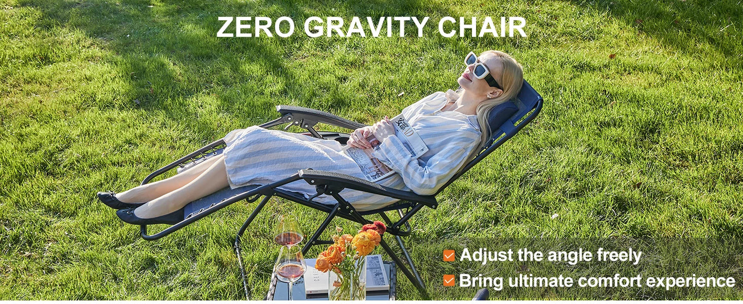 JHK Portable Zero Gravity Recliner Chairs Set of 2 Outdoor Garden Folding Lounge Chair Cup Holder