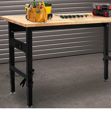 Workbench with Drawer, Power Outlet, Wheels, 59×23.6" Heavy Duty Adjustable Work Table