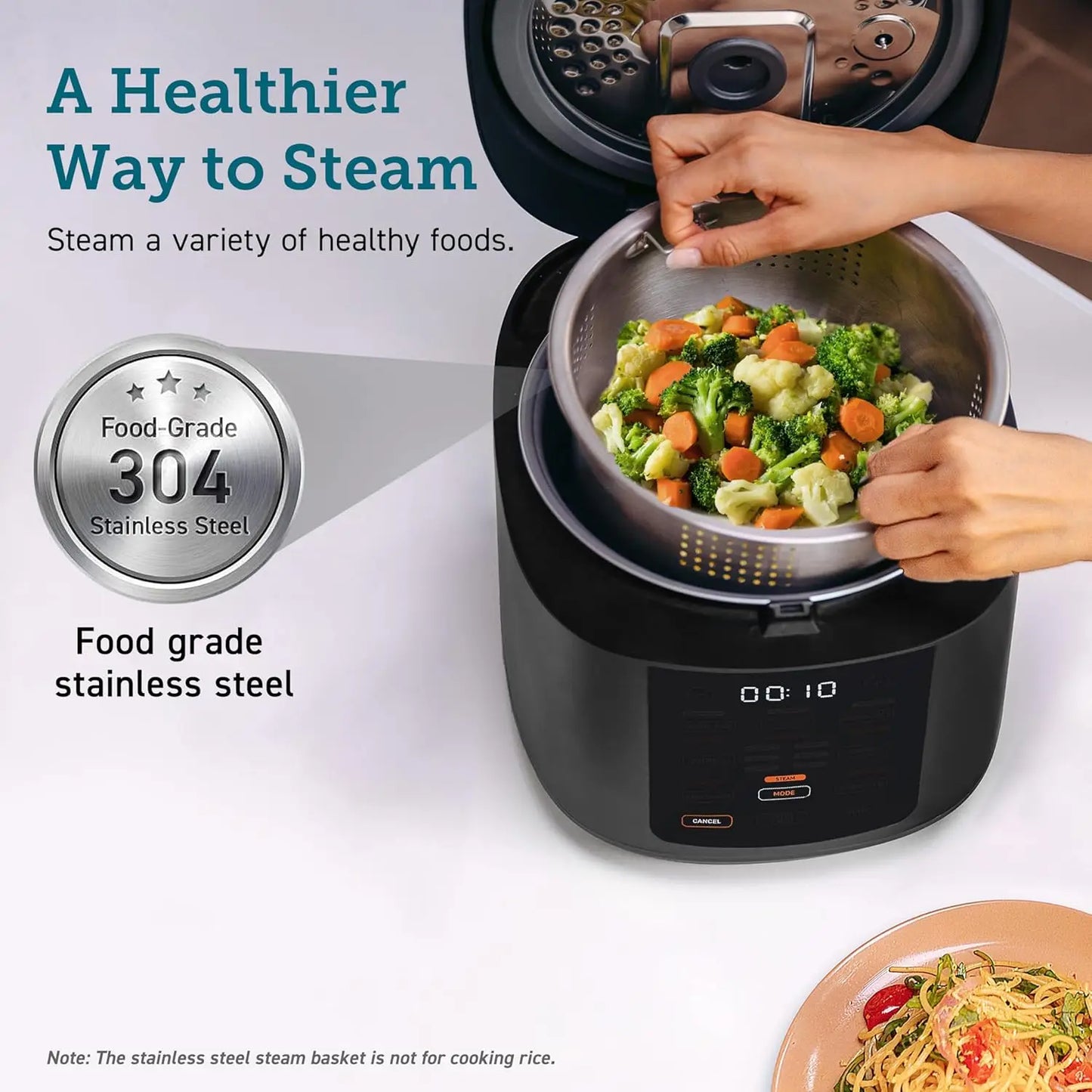 Rice Cooker 10 Cup, 24h Keep Warm, 18 Functions Fuzzy Logic Rice Maker with Stainless Steel Steamer