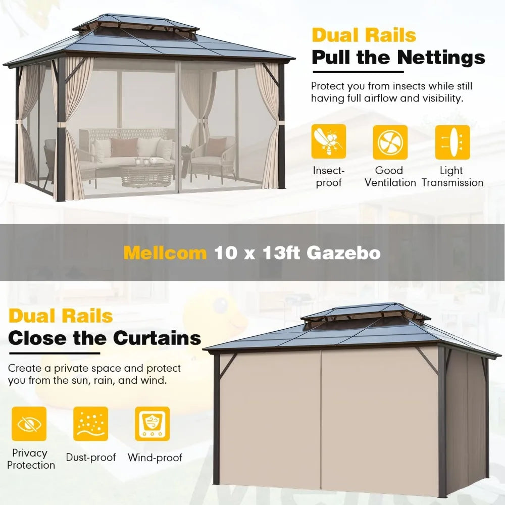 10'x13' Hardtop Gazebo w/Polycarbonate Double Roof, Aluminum Frame Outdoor Gazebo Permanent Pavilion